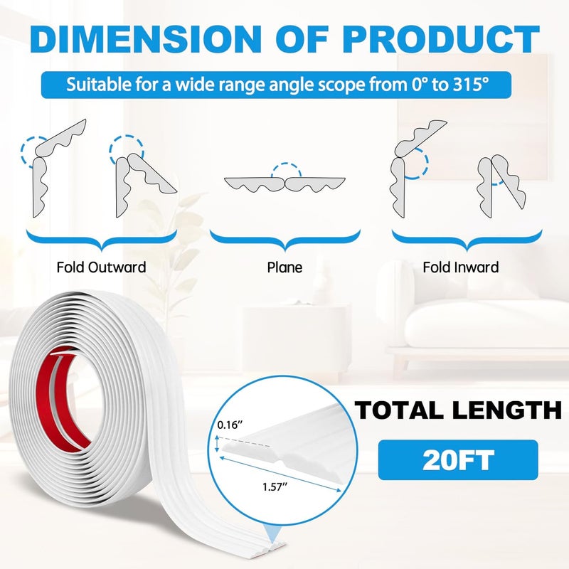 Heonay Wall Corner Protector Peel and Stick Corner Trim Molding Flexible Inside & Outside Wall Edge Guard Self Adhesive Moulding Trim for Edge Use, White, 1.6” W x 20’ L - Image 5